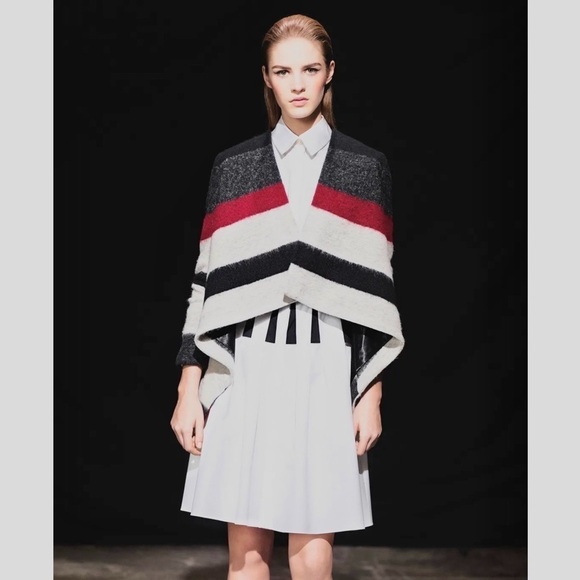 THAKOON Stripe Wool Blend Draped Knit Colorblock Cardigan Sweater Blanket Coat L - Picture 1 of 10